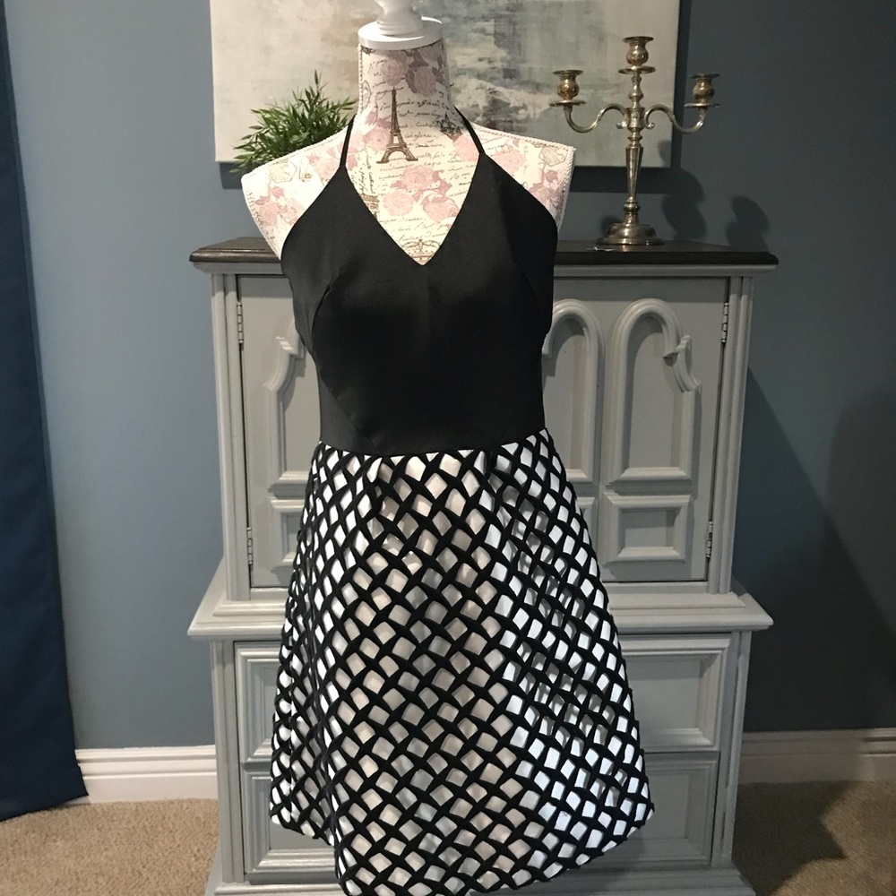 Black & white detailed halter dress